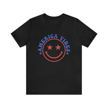 Load image into Gallery viewer, America Vibes Happyface July 4th Women&#39;s Short Sleeve Graphic Tee
