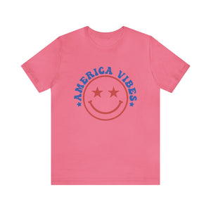 America Vibes Happyface July 4th Women's Short Sleeve Graphic Tee