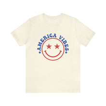 Load image into Gallery viewer, America Vibes Happyface July 4th Women&#39;s Short Sleeve Graphic Tee
