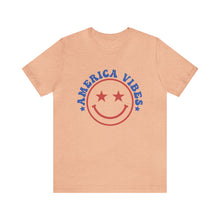 Load image into Gallery viewer, America Vibes Happyface July 4th Women&#39;s Short Sleeve Graphic Tee
