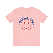 Load image into Gallery viewer, America Vibes Happyface July 4th Women&#39;s Short Sleeve Graphic Tee
