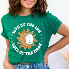 Load image into Gallery viewer, Live By The Sun and Moon Celestial Women&#39;s Short Sleeve Graphic Tee
