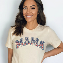 Load image into Gallery viewer, Mama Flag Letters Distressed Women&#39;s Short Sleeve Graphic Tee
