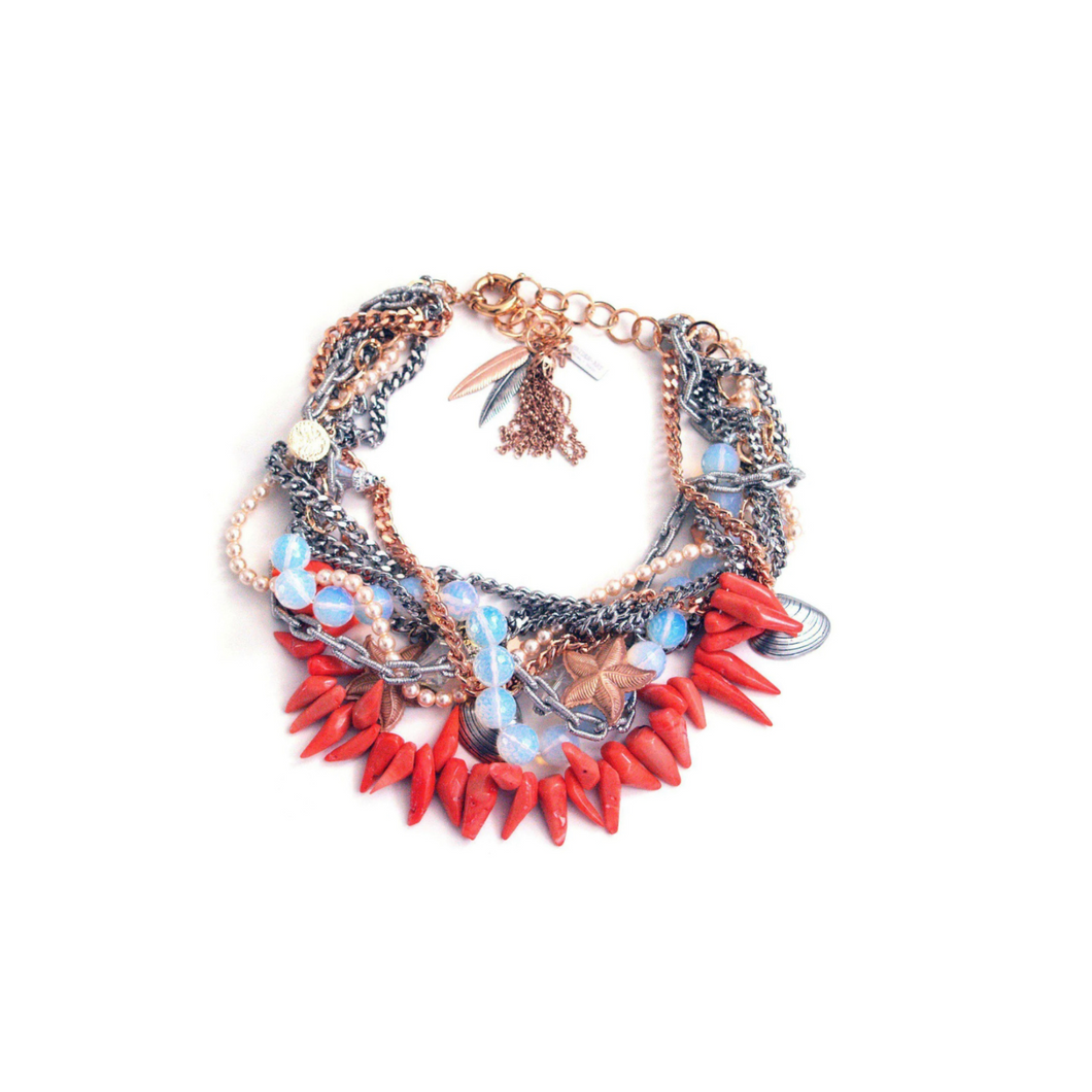 Coral and Opalite Stones Bib Necklace