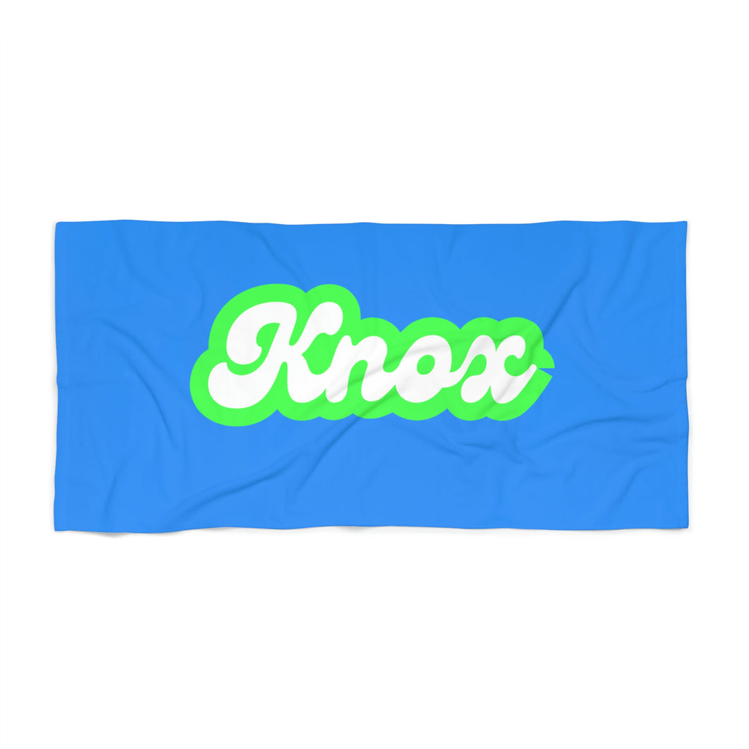 The Knox Retro Neon Blue and Green Custom Name Beach Towel