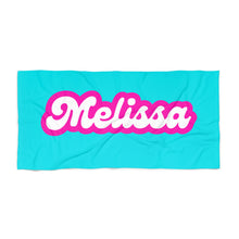 Load image into Gallery viewer, The Melissa Retro Neon Blue and Pink Custom Name Beach Towel
