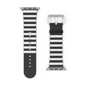 Black and White Stripe Faux-Leather Apple Watch Band