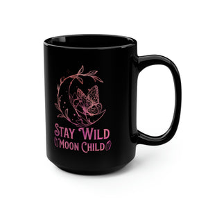 Stay Wild Celestial Pink Black Mug, 15oz