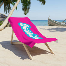 Load image into Gallery viewer, The Jessica Retro Neon Pink and Blue Custom Name Beach Towel
