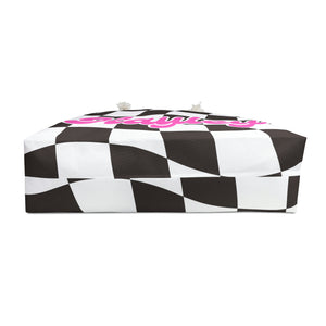 The Hayley Black and Pink Checker Custom Name Weekender/Beach Bag