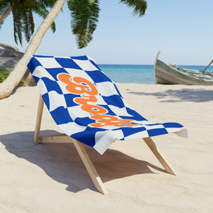 The Brody Blue and Orange Checker Custom Name Beach Towel