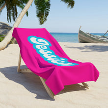 Load image into Gallery viewer, The Jessica Retro Neon Pink and Blue Custom Name Beach Towel
