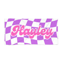 Load image into Gallery viewer, The Hayley Pink and Purple Checker Custom Name Beach Towel
