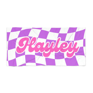 The Hayley Pink and Purple Checker Custom Name Beach Towel