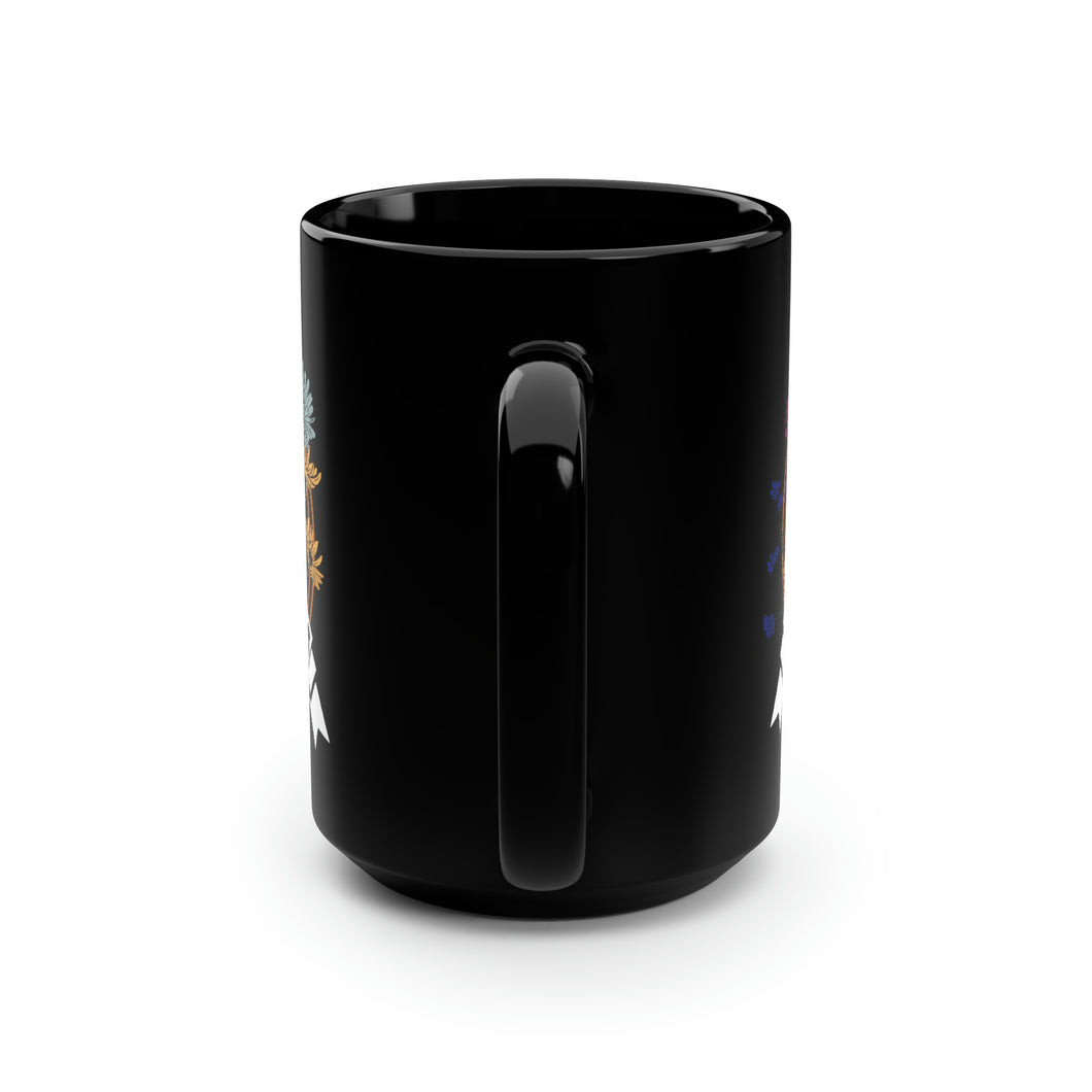 Wildflower Black Mug, 15oz