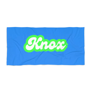 The Knox Retro Neon Blue and Green Custom Name Beach Towel