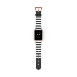 Black and White Stripe Faux-Leather Apple Watch Band