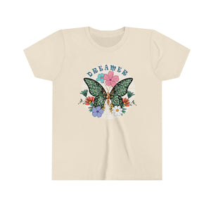 Dreamer Butterfly and Flowers Youth Girls Retro T-shirt