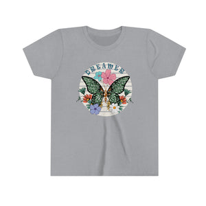 Dreamer Butterfly and Flowers Youth Girls Retro T-shirt