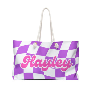 The Hayley Pink and Purple Checker Custom Name Weekender/Beach Bag