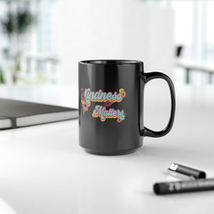 Kindness Matters Retro Black Mug, 15oz