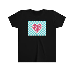 Sister Checker Heart Girls Youth Retro T-shirt