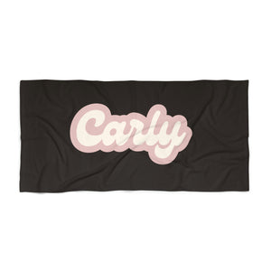 The Carly Black and Pink Custom Name Beach Towel