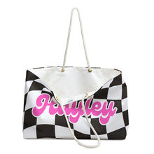 Load image into Gallery viewer, The Hayley Black and Pink Checker Custom Name Weekender/Beach Bag
