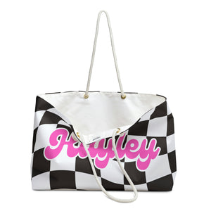 The Hayley Black and Pink Checker Custom Name Weekender/Beach Bag