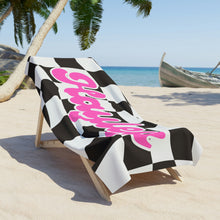 Load image into Gallery viewer, The Hayley Pink and Black Checker Custom Name Beach Towel
