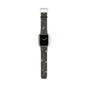 Stars and Moon Black Faux-Leather Apple Watch Band