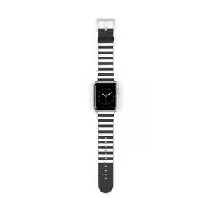 Black and White Stripe Faux-Leather Apple Watch Band