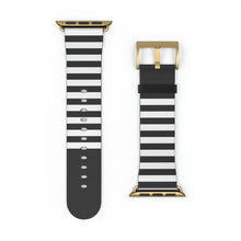 Load image into Gallery viewer, Black and White Stripe Faux-Leather Apple Watch Band
