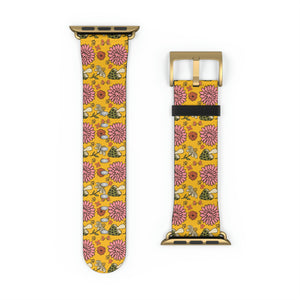 Retro 70's Mushrooms and Flowers Faux-Leather Apple Watch Band