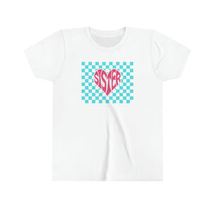 Sister Checker Heart Girls Youth Retro T-shirt