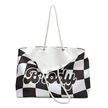 Load image into Gallery viewer, The Brody Black and White Checker Custom Name Weekender/Beach Bag
