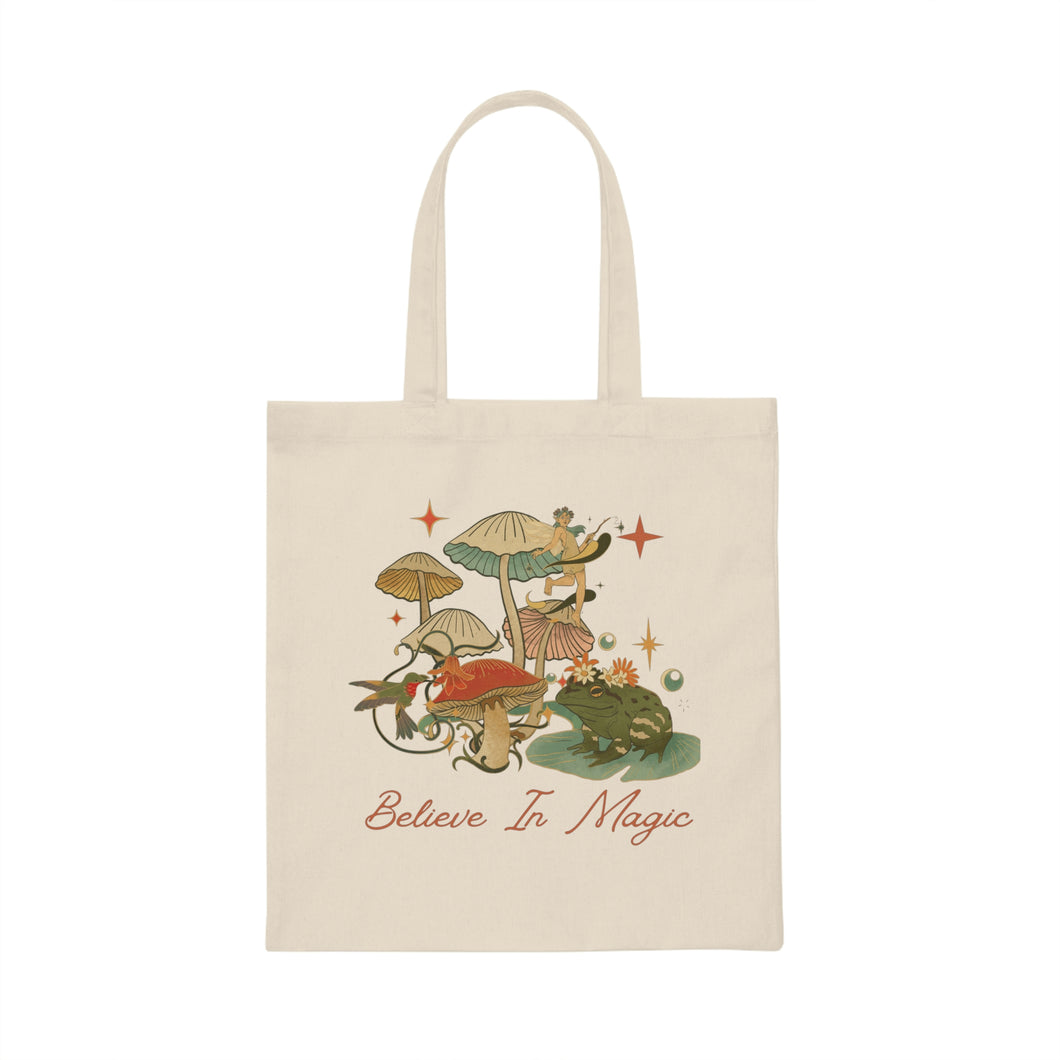 Magic Mushroom Cottagecore Canvas Tote Bag