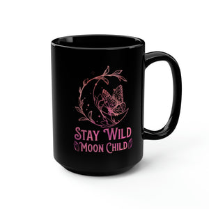 Stay Wild Celestial Pink Black Mug, 15oz