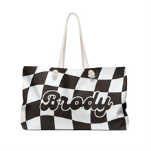 Load image into Gallery viewer, The Brody Black and White Checker Custom Name Weekender/Beach Bag
