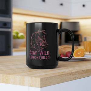 Stay Wild Celestial Pink Black Mug, 15oz