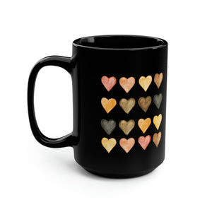 Boho Hearts Black Mug, 15oz