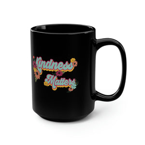 Kindness Matters Retro Black Mug, 15oz