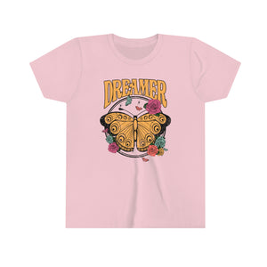 Dreamer Yellow Butterfly Youth Girls Retro T-shirt