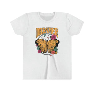 Dreamer Yellow Butterfly Youth Girls Retro T-shirt