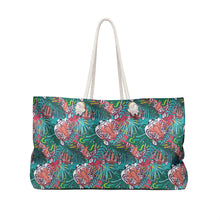 Load image into Gallery viewer, Green and Coral Jungle Tiger Weekender/Beach Bag
