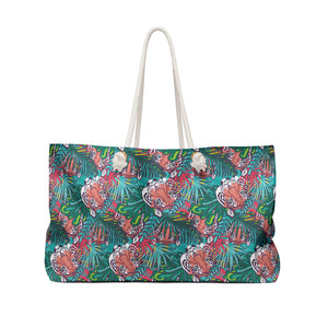 Green and Coral Jungle Tiger Weekender/Beach Bag