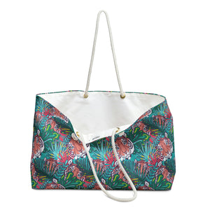 Green and Coral Jungle Tiger Weekender/Beach Bag