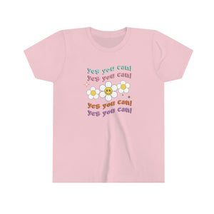 Yes You Can Retro Flowers Girls Youth T-shirt