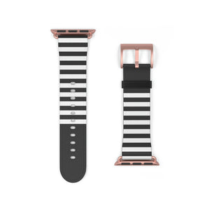 Black and White Stripe Faux-Leather Apple Watch Band