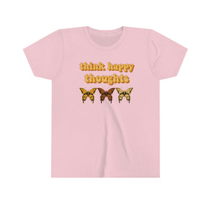 Think Happy Thoughts Butterflies Girls Youth Retro T-shirt